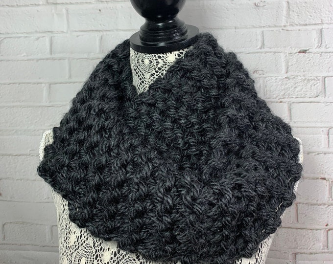 Charcoal gray hand knit infinity scarf / grey infinity scarf / grey scarf / knit scarf / winter scarf / gifts for her / sale / handmade gift