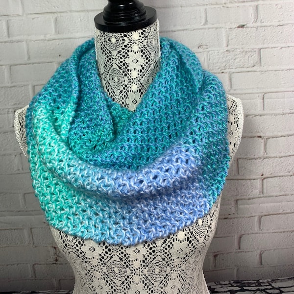 Blue aqua and green hand knitted infinity scarf / knit scarf / aqua and blue scarf / blue and green scarf / aqua and green scarf / sale cowl