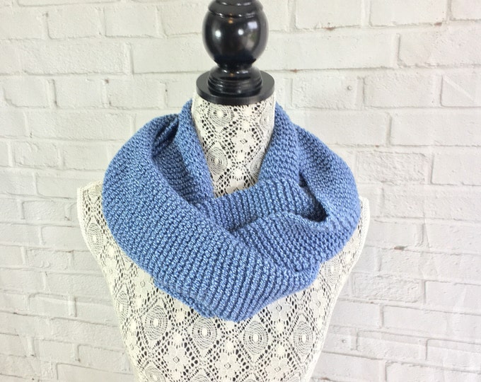 Handcrafted Unisex Blue Knit Infinity Scarf | Fall & Winter Fashion Accessory | Ready to Ship | Free Shipping | Blue Scarf | Handmade Gift