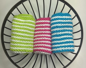 Hand knitted cotton dishcloth set - boho kitchen - knit dishcloth - hostess gift - housewarming gift - eco friendly cleaning