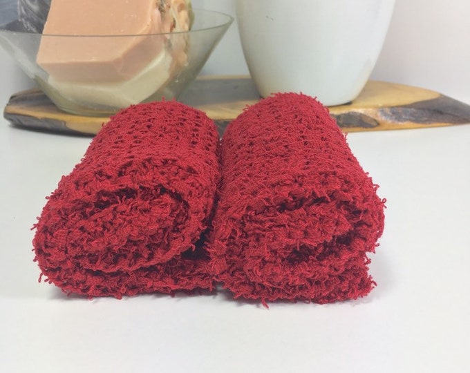 Knit washcloth / scrubby washcloth / eco friendly skincare / red washcloths / kitchen scrubby / self care skincare / natural skincare / sale