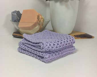Hand knit cotton washcloth / pima cotton washcloth / luxury washcloth / luxury skincare / natural skincare / lavender / self care bath