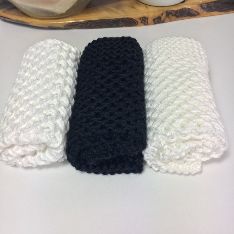 Knit cotton washcloth / pima cotton washcloth / black and white decor / spa cloth / luxury