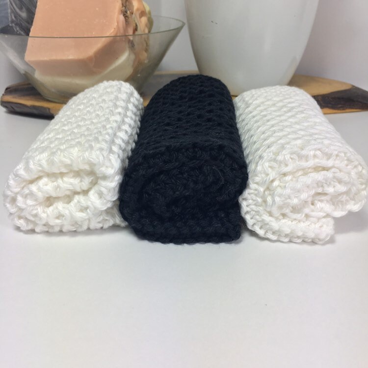 Knit cotton washcloth / pima cotton washcloth / black and white decor / spa cloth / luxury