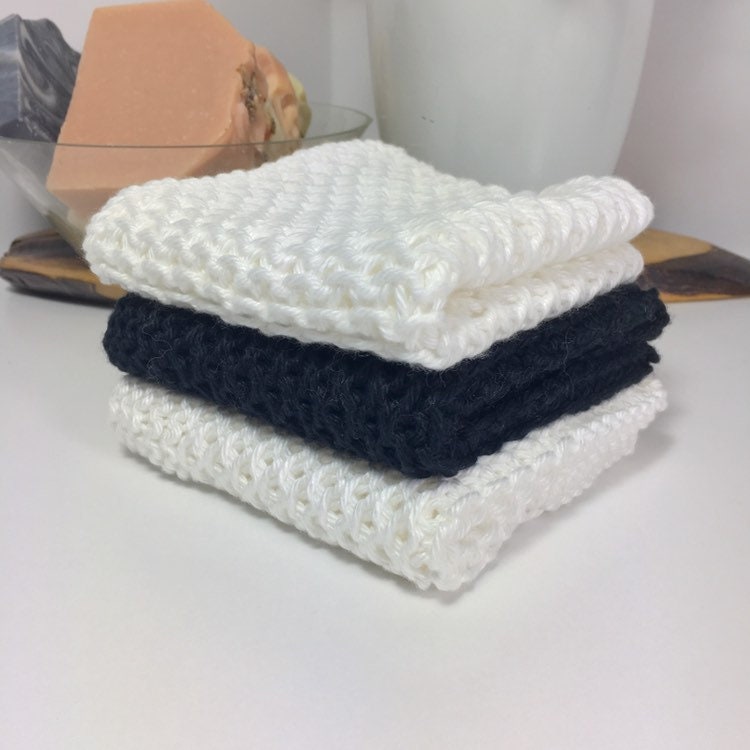 Knit cotton washcloth / pima cotton washcloth / black and white decor / spa cloth / luxury