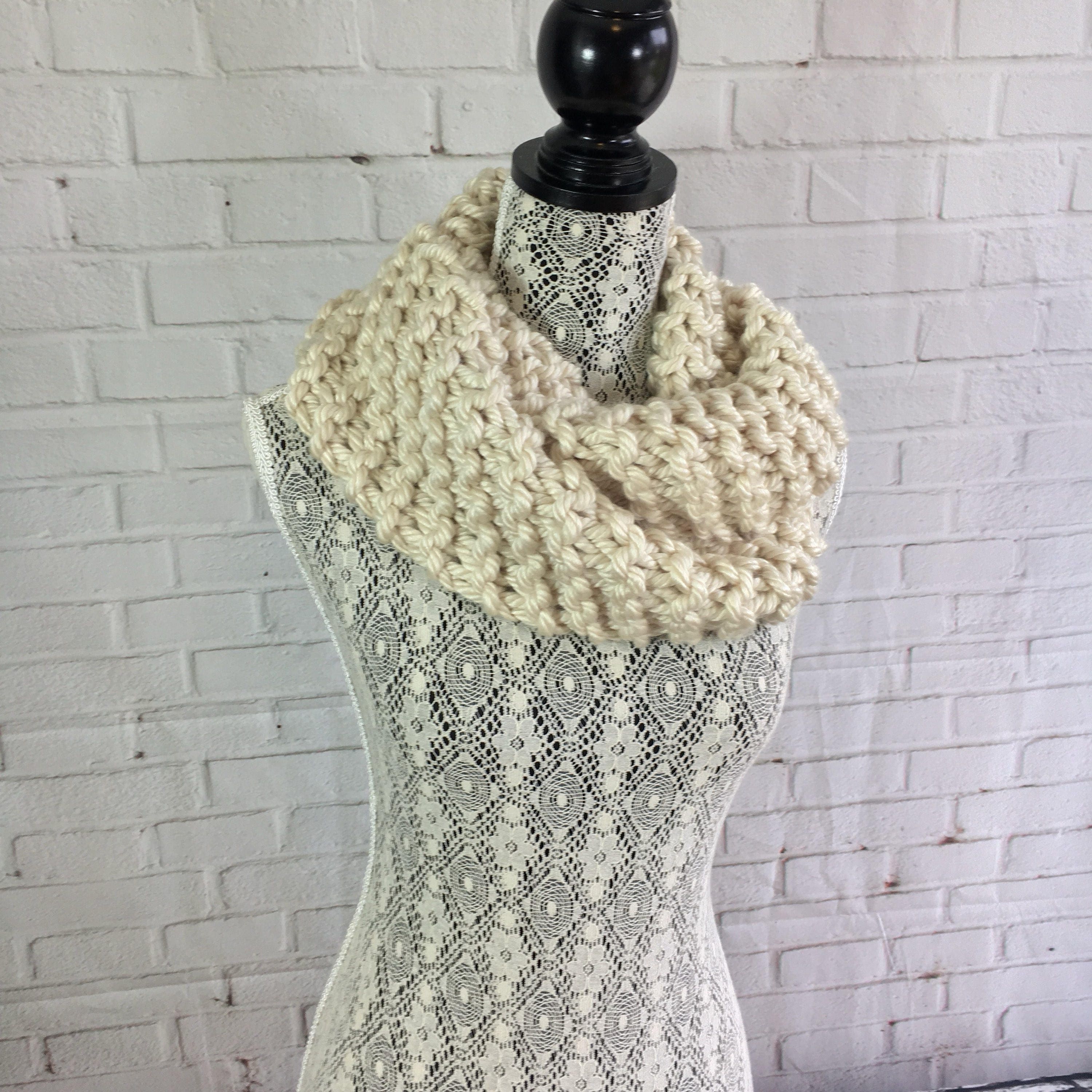 Cream infinity scarf / knit scarf / gift for her / ready to ship / gift