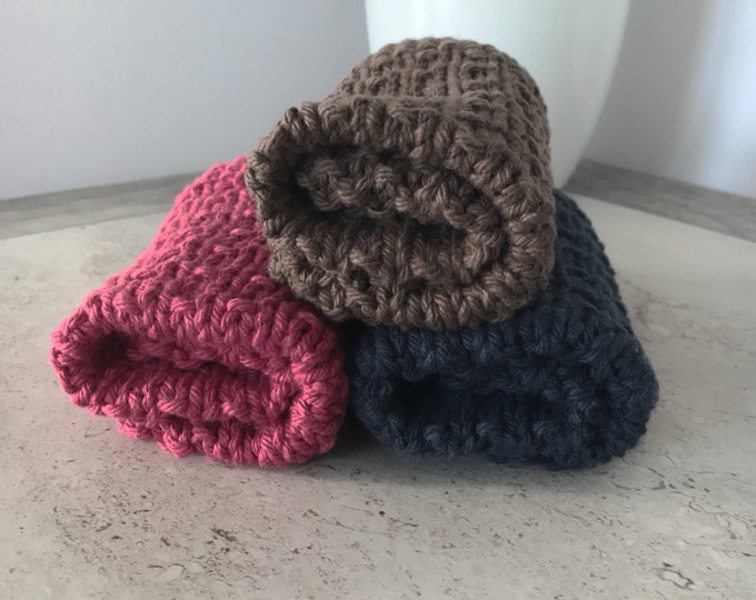 Knit dishcloth set - knit washcloth set - red brown and blue dishcloths - housewarming gift - ready to ship - hostess gift - dishrag