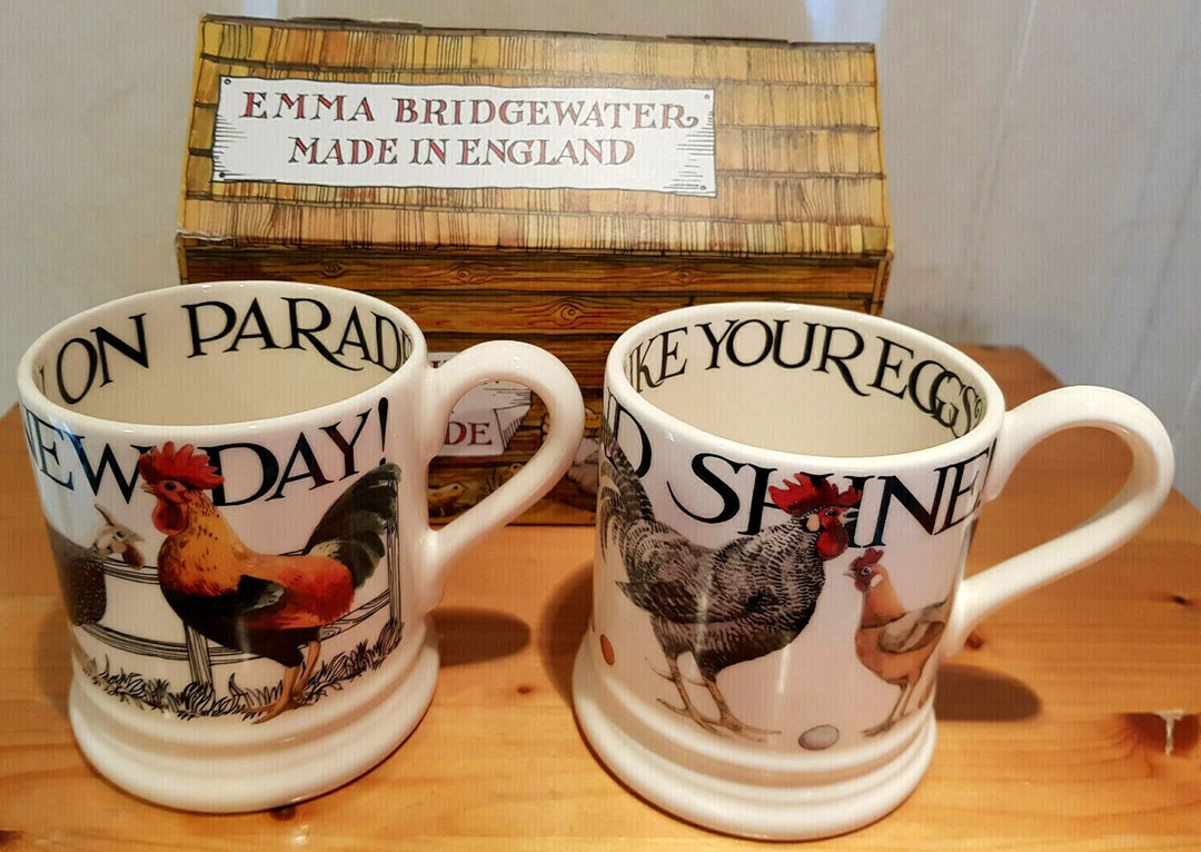 2 Emma Bridgewater Mugs Chicken Hen Rooster Cockerel Gift Set Rise and