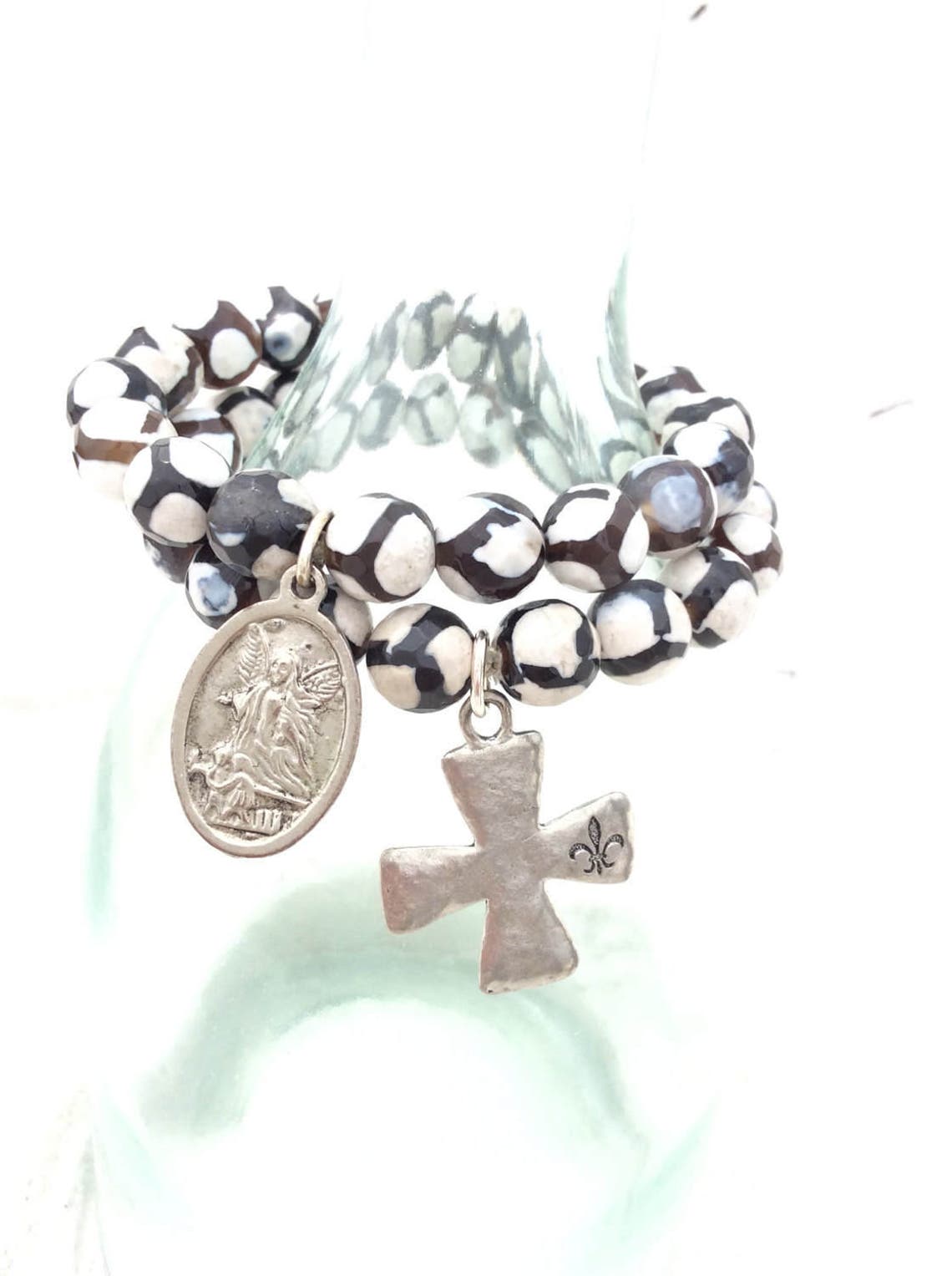 Boho Black Stretch Bracelet. Religious Stretch Bracelet Etsy