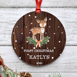 2021 Wood Calligraphy 'Baby's First Christmas' Ornament — Fawn Lettering