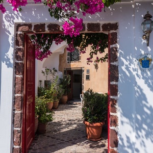 SANTORINI GREECE Digital Download, Greece, Doorway, Bougainvillea, Art,  Santorini, Greek Islands, Colorful, Travel Photography