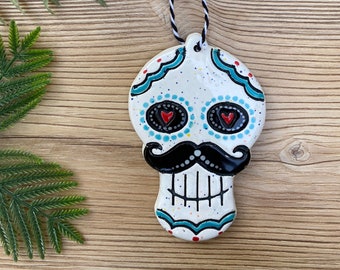 handmade ceramic sugar skull ornament | dia de los muertos ornament | day of the dead ceramics