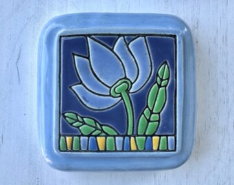 lotus flower handmade ceramic pillow tile wall hanging