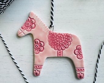 handmade Dala hest Swedish horse ceramic ornament