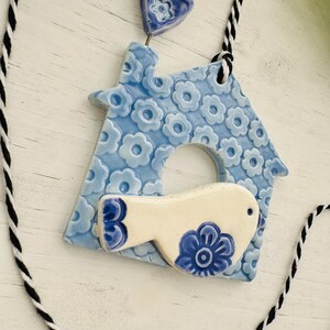 birdhouse with heart handmade ceramic ornament image 3