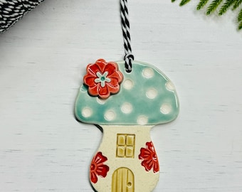 Ceramic mushroom toadstool house ornament