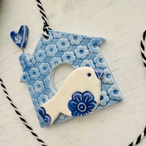 birdhouse with heart handmade ceramic ornament image 5