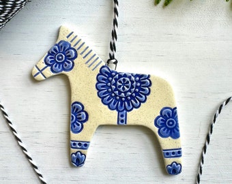 handmade Dala hest Swedish horse ceramic ornament