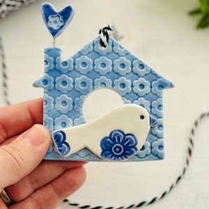 birdhouse with heart handmade ceramic ornament image 2