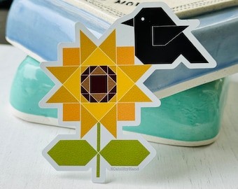 sunflower crow barn quilt inspired vinyl sticker