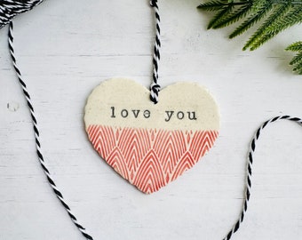 Love you ceramic Valentine's Day gift floral heart ornament