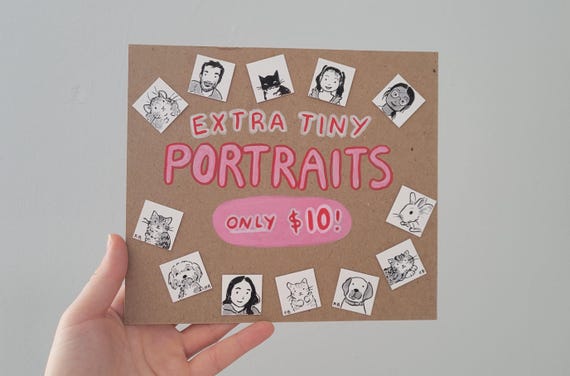 Extra Tiny Portraits! Custom Mini Ink Drawings of Pets & People - 1" x 1"