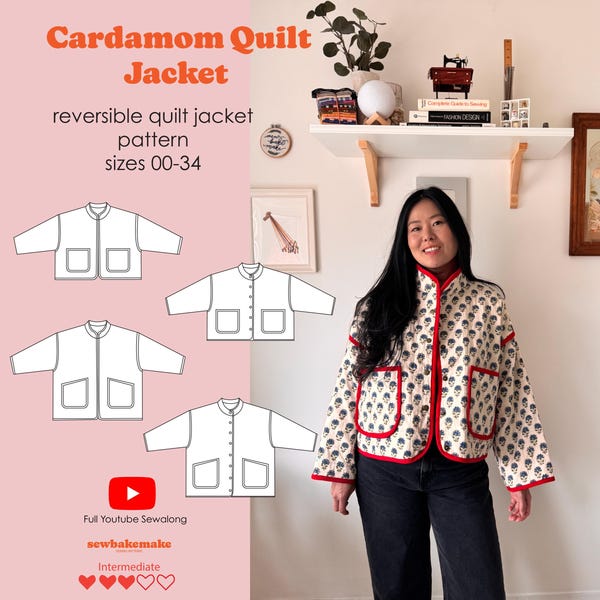 Patrón de costura para chaqueta acolchada reversible Cardamom