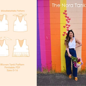 The Nora Tank Woven Tie Strap Tank Top Sewing Pattern