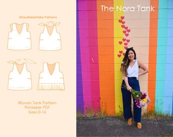 The Nora Tank Woven Tie Strap Tank Top Sewing Pattern