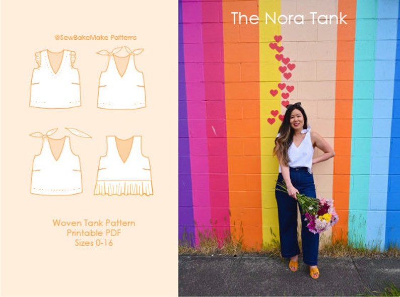 The Nora Tank Woven Tie Strap Tank Top Sewing Pattern image 1