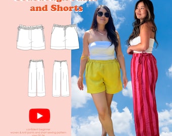 Sourdough Pants and Shorts | Beginner Friendly | Summer Fall Sewing Pattern | elastic waist wide leg pant | wovens and knits