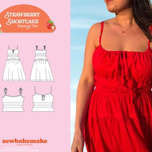 Strawberry Shortcake Dress and Top Sewing Pattern Summer Dress Shirred Drop Waist