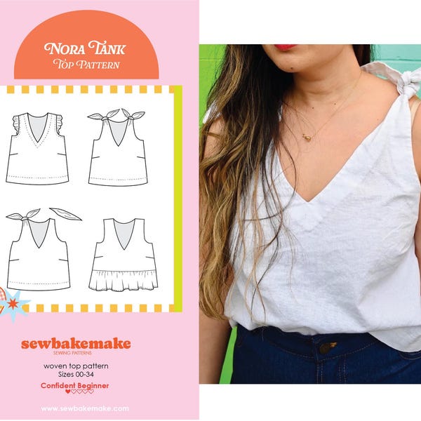Patrón de costura para top sin mangas tejido con tirantes Nora Tank