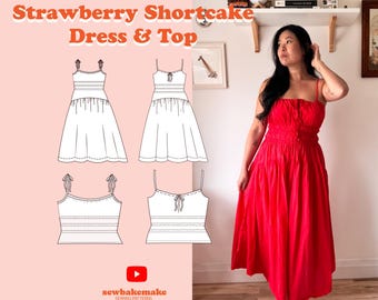 Strawberry Shortcake Dress and Top Sewing Pattern Summer Dress Shirred Drop Waist