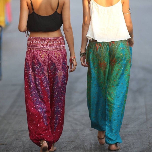 Pantalon paon pantalon de yoga style hippie bohème festival vêtements rayonne gitane mode coloré pour plage été thaïlande cadeaux uniques unisexe