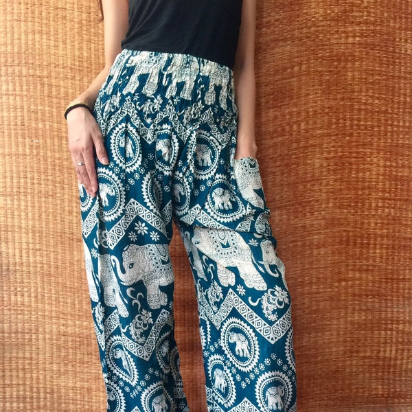 Elephant Hippie Thai pants Festival Yoga Trousers for Summer Boho style Vegan Outfit bohemian Gypsy Women men unique Gift Rayon comfy fabric