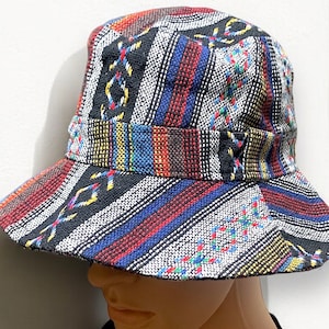 Kapelusz plemienny Azteków, kapelusz typu bucket, styl południowo-zachodni hipisowski, boho, bawełna, len, festiwal hipsterski, nomadyczny, naturalny, strój cygański, mężczyźni i kobiety