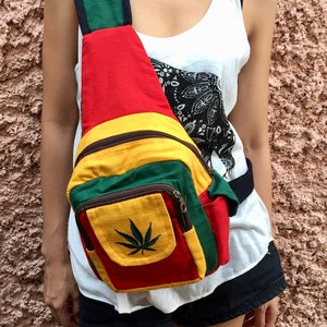 Rasta Color Marijuana Leaf Sling Bag backpack Rastafari Red Green Yellow Men Women Hippie Chic Music Festival Crossbody bag purse Gift