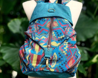 Tribal Backpack Boho Aztec Southwestern pattern hippie Style Ruck Sack School daypack bag Gift for Travel festival fashion Baja woven cotton