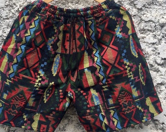 Cotton Shorts Men Geometric Aztec Botanical Tribal Hippie Boho festival Gypsy Ethnic Style Clothing Beach Summer Burning man Street style