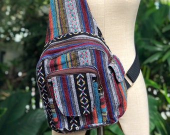 Southwestern Sling Bag Festival Boho Woven Chest bag backpack Men Women Hippie Bohemian Style Baja Crossbody bag Traveler Vegan Gift Unique