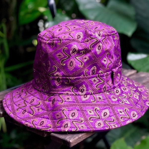 Chapeau bob hippie métallisé ethnique boho or style bohème design unique Festival hipster gitan hommes femmes violet femmes hommes paillettes scintillantes