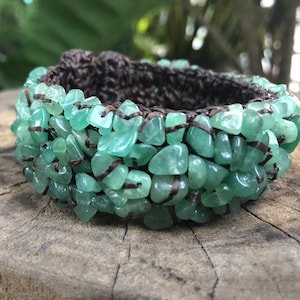 Aventurine stone beads Bangle bracelets macrame Bohemian Freedom Style Wax cord stylish Natural jewelry healing gift her Mom women green