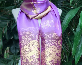 Bufanda de seda tailandesa Chal Diadema con diseño de elefante bohemio Turbante Idea de regalo Bufanda elegante para dama de honor Bufanda suave y sedosa para festivales de verano Tan única