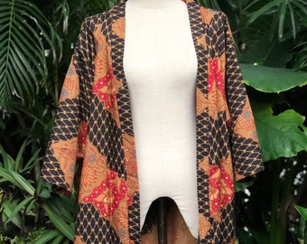 Ethnic flora Batik Kimono Traditional Bali style Bohemian Loungewear Unisex Blazer Jacket motif Festival outfit Men women Cotton Indonesian