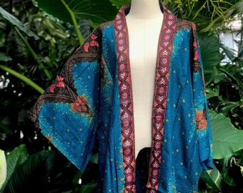 Oversize Kimono Cardigan blazer Hippie Gypsy Bohemian Boho Tribal Peacock Paisley  Indian Top Dress Beach Cover Summer plus size women men