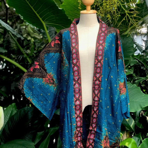 Übergroßer Kimono-Cardigan-Blazer Hippie Gypsy Boho Boho Tribal Pfau Paisley Indianer-Oberteil Kleid Strandüberzug Sommer Übergröße Damen Herren