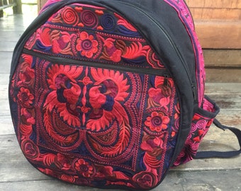 Backpack Tribal Embroidery Bohemian Hippie Retro Hmong Flower Hmong fabric Festival Travel Luggage School backpack bucket bag Men Women Gift
