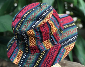 Woven Bucket Hat Boho Roll wide brim Hippy Bohemian aztec Style Baja drug Rug cotton fabric Hipster Festival men women Burning man Hiking