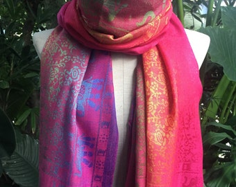 Pashmina Shawl Colorful Rainbows scarf headband Turban Elephant Aztec Boho hippie gypsy Style Gift Vegan bridesmaid stylish Colorful Fuchsia